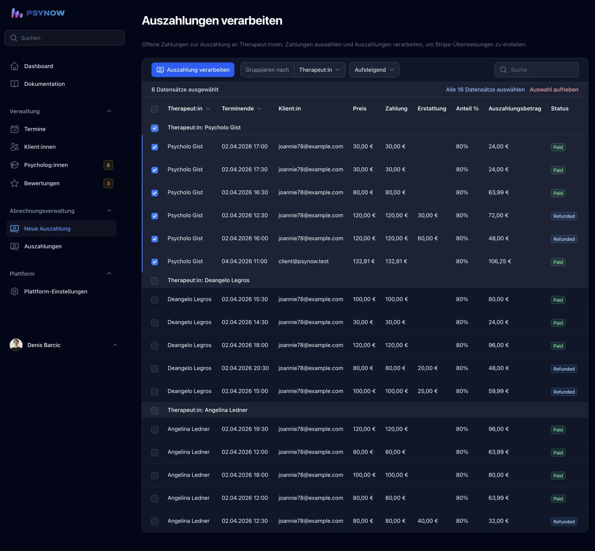 PSYNOW Admin-Auszahlungen