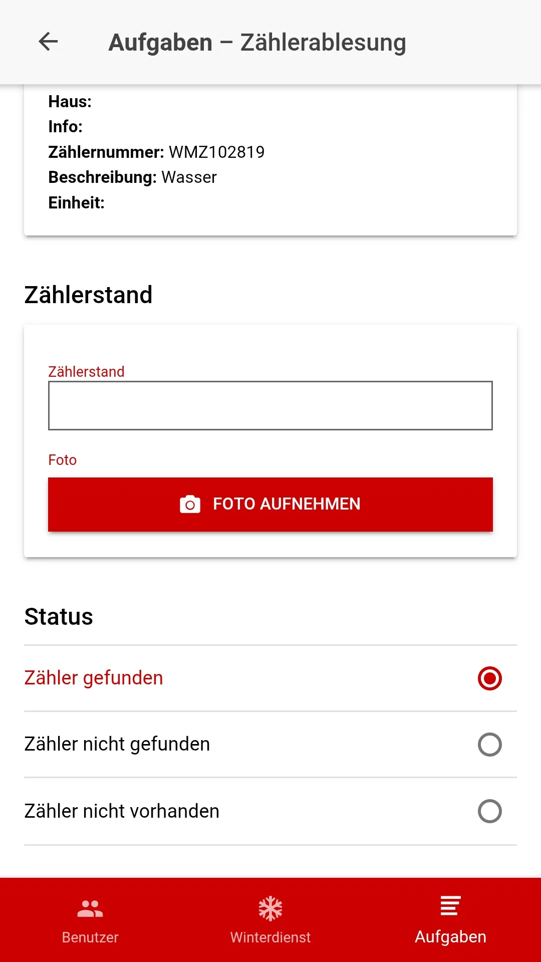 VESER App – Zählerablesung