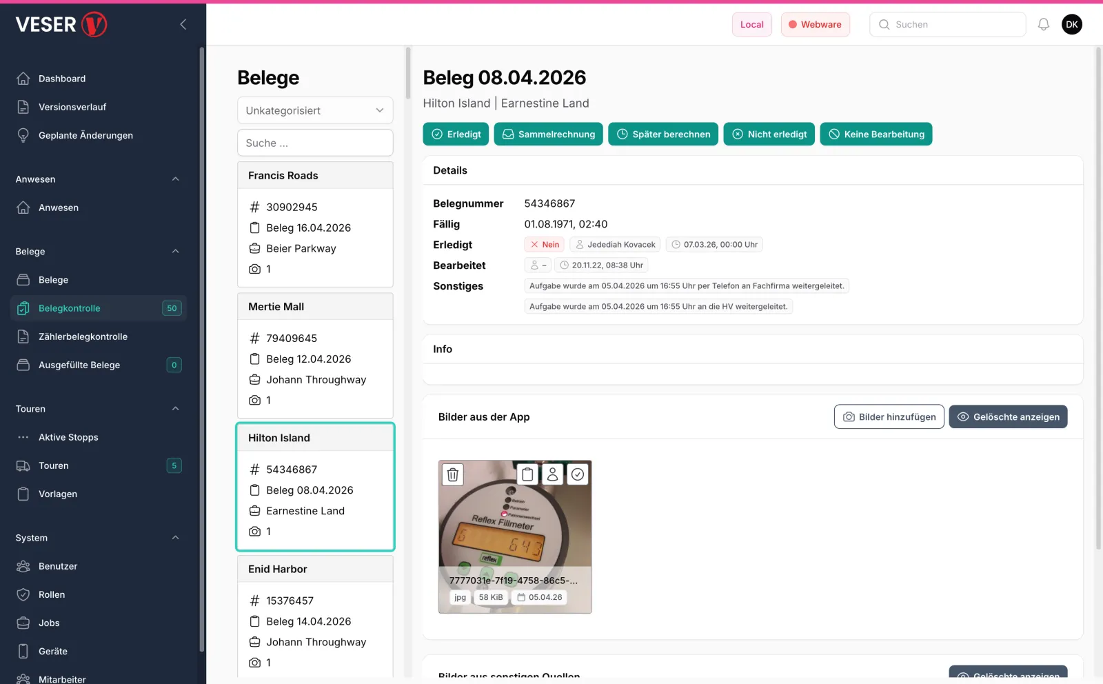VESER Web-App – Belegkontrolle