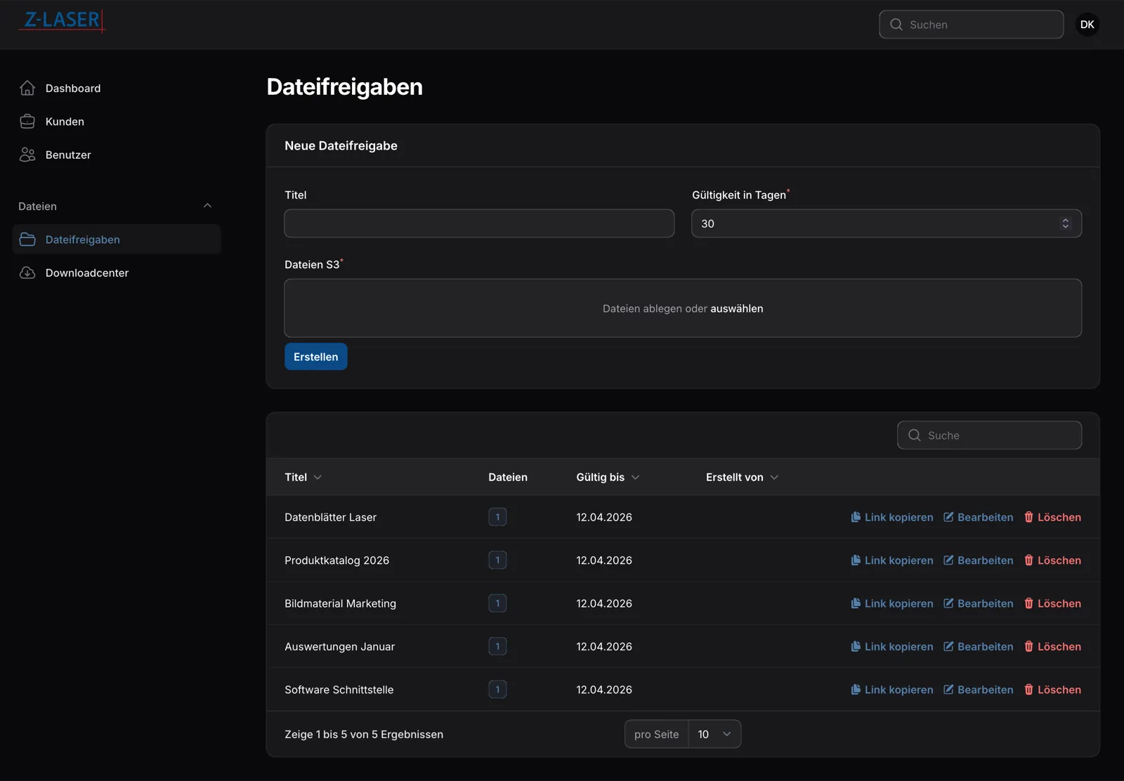 Z-LASER Dateifreigaben