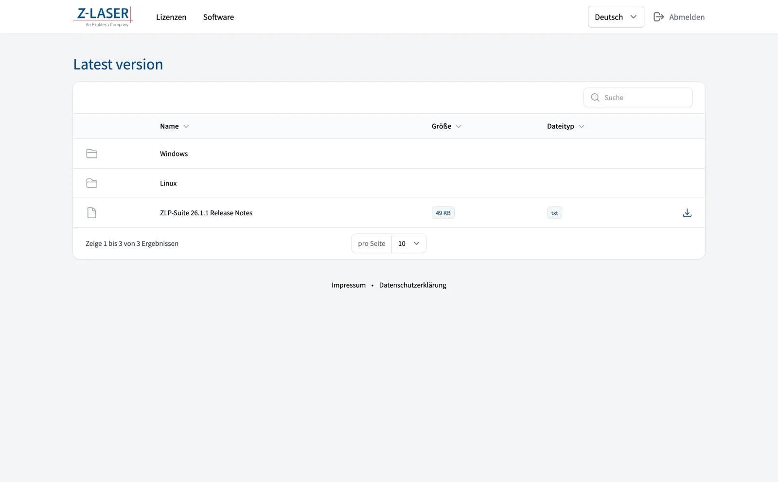 Z-LASER Kundenportal – Software-Downloads